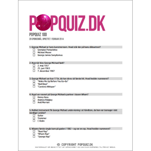 Demoark Musikquiz - spørgsmål